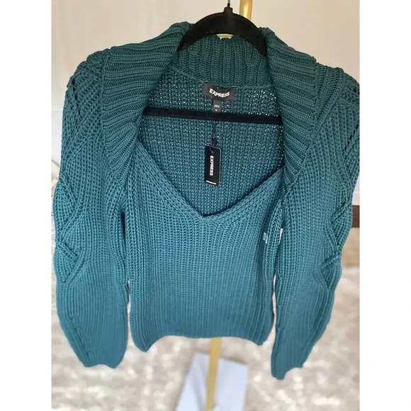 NWT Express Knit Sweater Waffle Preppy Romantic Autumn Boho Parisian Scandal M - Picture 2 of 9